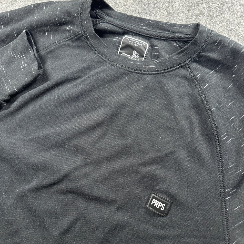 PRPS Sweatshirt Mens Large Black Space Dye Raglan Crew Neck Pullover